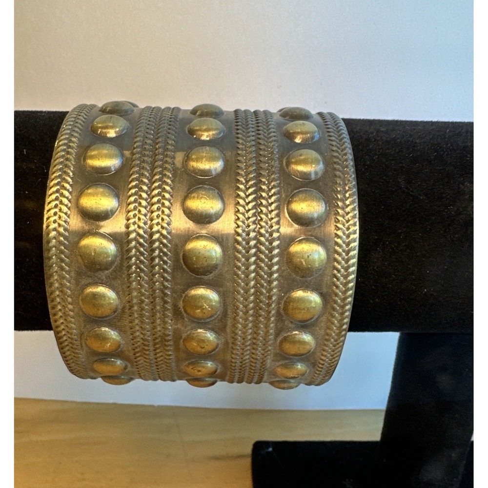 Vintage Berber Brass Wide Like Cuff Bracelet Tribal Bohemian Dot Studded Bangle